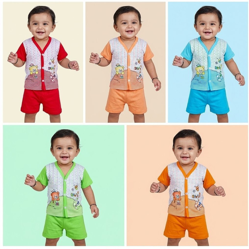 GREEN TEE Baby Boys & Baby Girls Casual T-shirt Shorts(Multi-color)