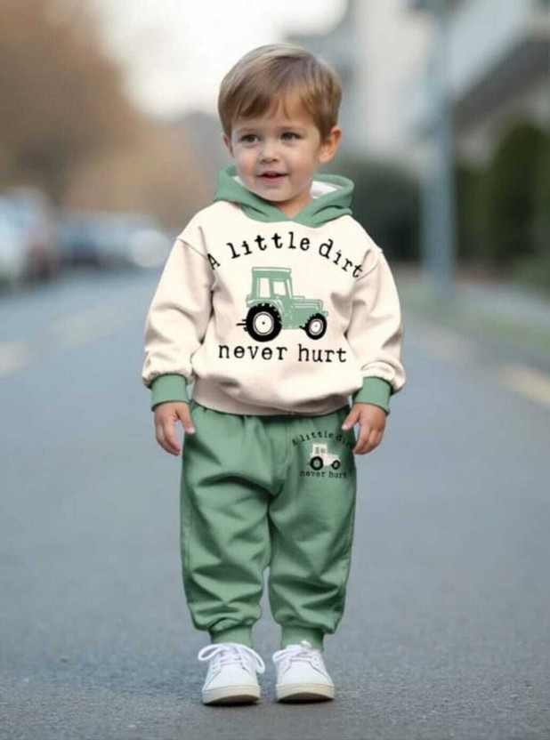 LIBU N PIXIE Baby Boys & Baby Girls Casual T-shirt Track Pants(BEIGR, GREEN)
