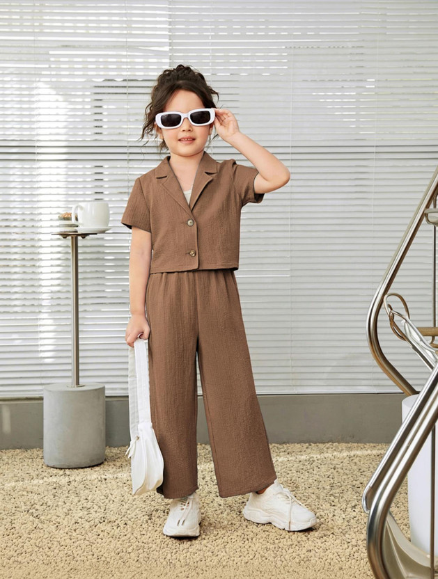 PAGHDAL BROTHERS Girls Casual Jacket Pant(Brown)