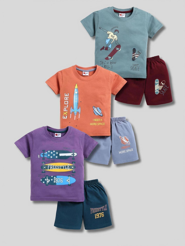 Mars Infiniti Boys Casual T-shirt Shorts(Purple, Green, Orange)