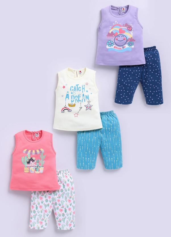 Mars Infiniti Baby Girls Casual Top Capri(Deep pink, Purple, Light Yellow)