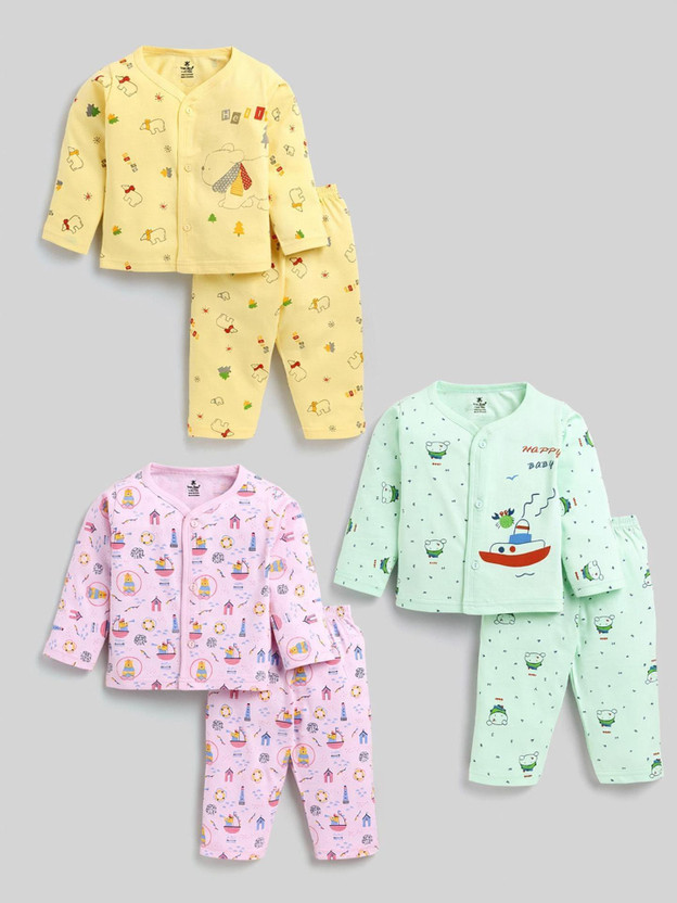 TINY BINY Baby Boys & Baby Girls Casual Top Pyjama(Mango, Sea Green, Light Pink, Pack of 3)