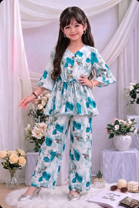 Anadiya Fashion Girls Party(Festive) Top Pant(Blue)