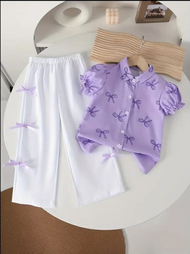 KidsCute Girls Casual Shirt Pant(Lavender)
