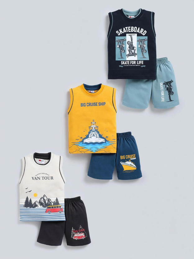 Mars Infiniti Boys Casual T-shirt Shorts(navy blue, mustard, off white)