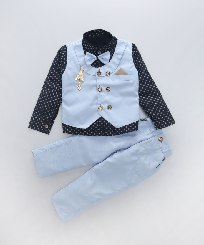 Ajmer Dresses Boys Casual Jacket Shirt, Pant(Blue)