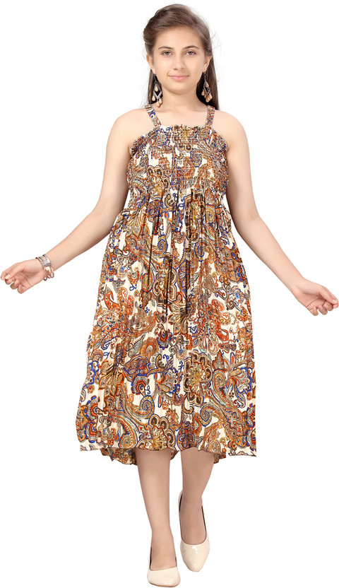GLOBAL GLOBAL NOMAD Girls Midi/Knee Length Party Dress(Multicolor, Sleeveless) - Flipkart Deal