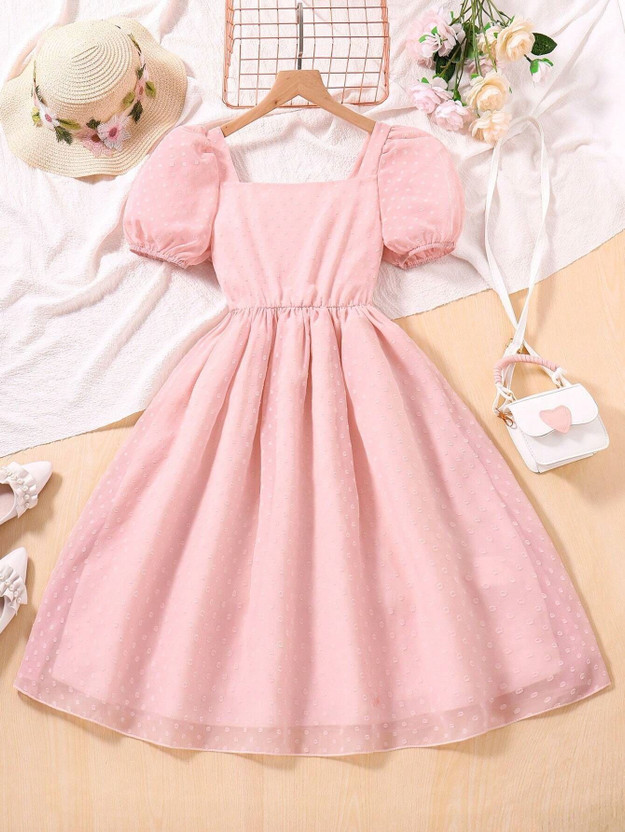 Miss Miss & Chief Girls Midi/Knee Length Party Dress(Pink, Short Sleeve) - Flipkart Deal