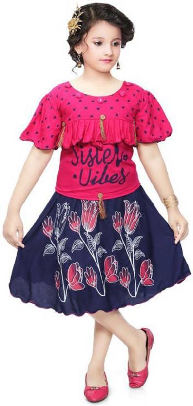 Girl Cute Pink Stylish Top And Skirt Attached Short Midi Dresses At Rs 630  In Mumbai