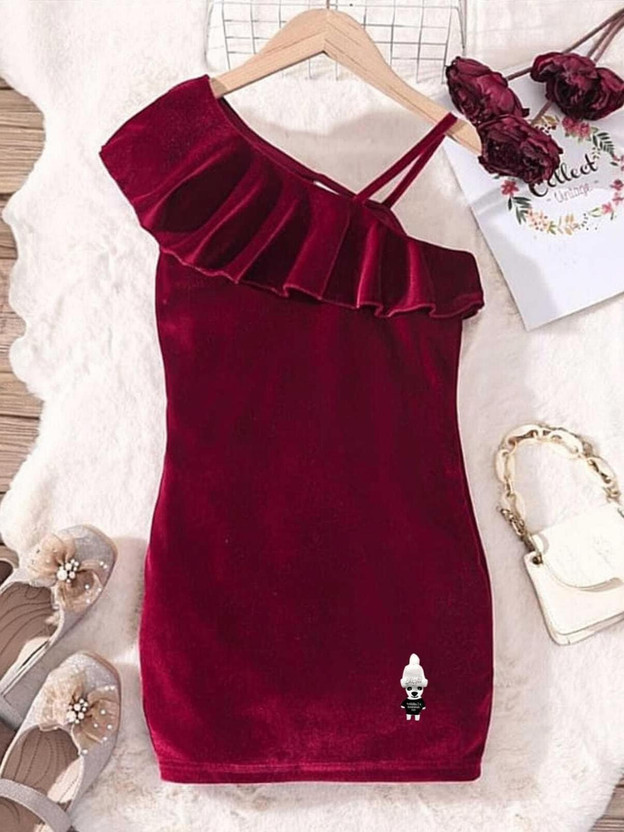 ER LIFE STYLE Girls Midi/Knee Length Casual Dress(Maroon, Fashion Sleeve)
