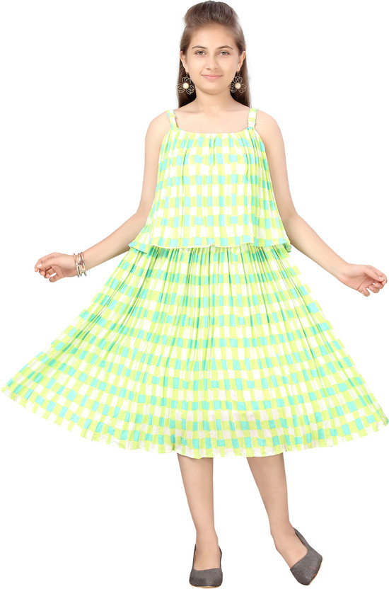 GLOBAL GLOBAL NOMAD Girls Midi/Knee Length Party Dress(Green, Sleeveless) - Flipkart Deal