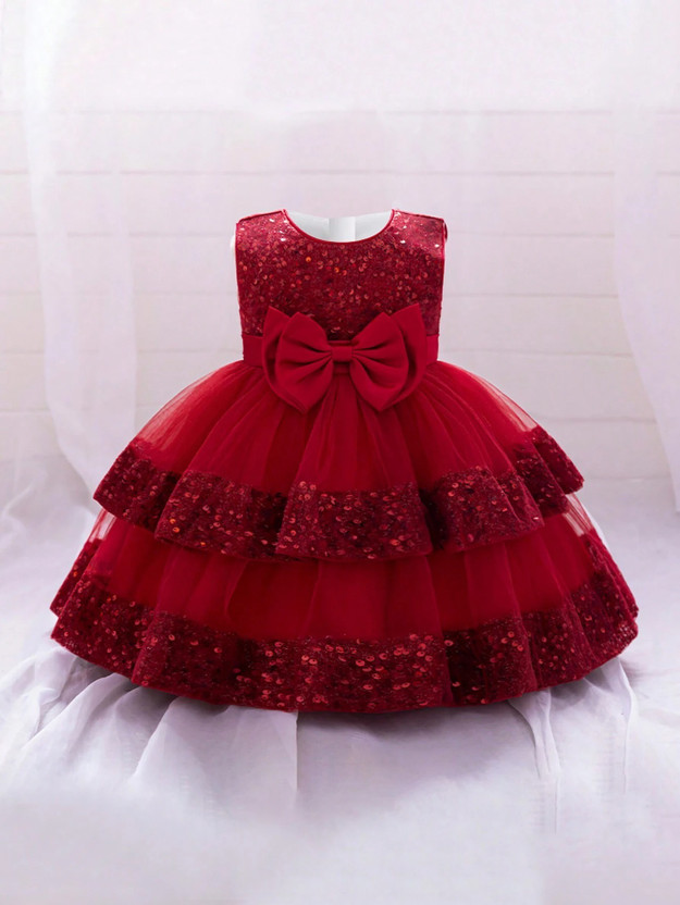 Miss & Chief Baby Girls Midi/Knee Length Party Dress(Red, Sleeveless)