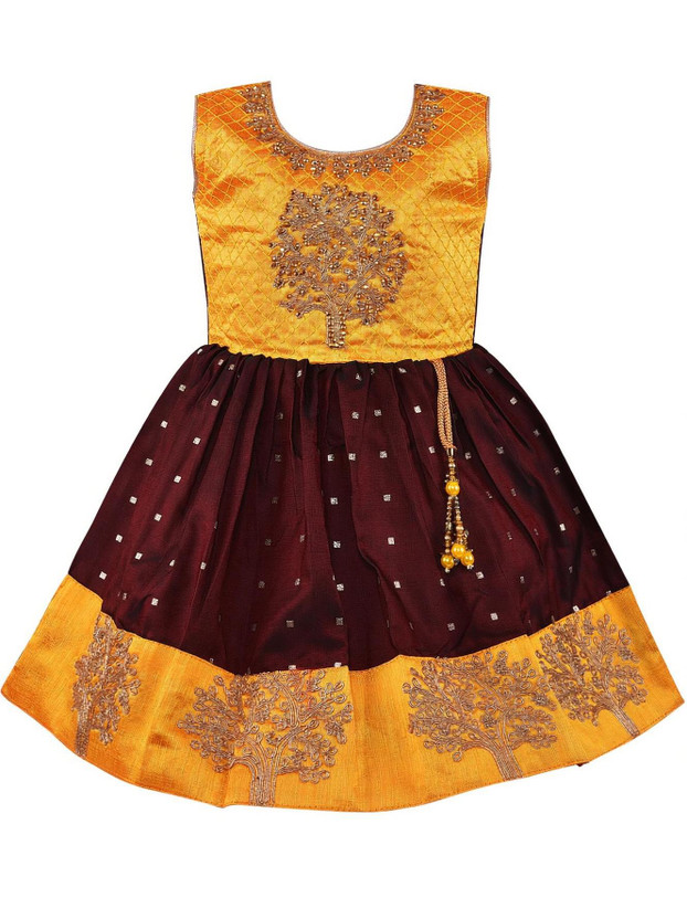 Wishkaro Baby Girls Midi/Knee Length Party Dress(Gold, Sleeveless)