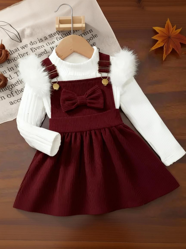 OMARAN OMARAN DRESSES Baby Girls Mini/Short Party Dress(White, Maroon, Full Sleeve) - Flipkart Deal