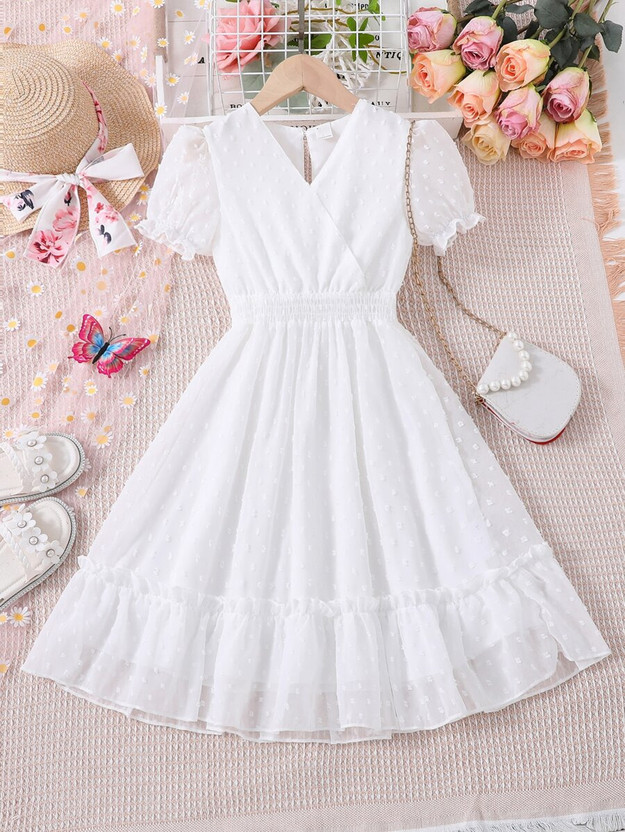 MENSBIT Girls Maxi/Full Length Party Dress(White, Half Sleeve)