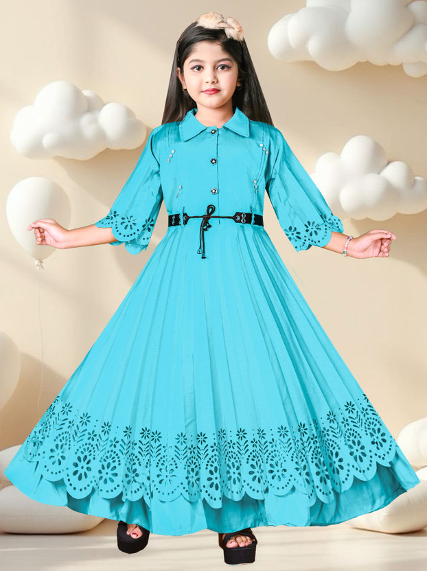 Srgoldlive Srgoldlive Girls Maxi/Full Length Party Dress(Light Blue, 3/4 Sleeve) - Flipkart Deal