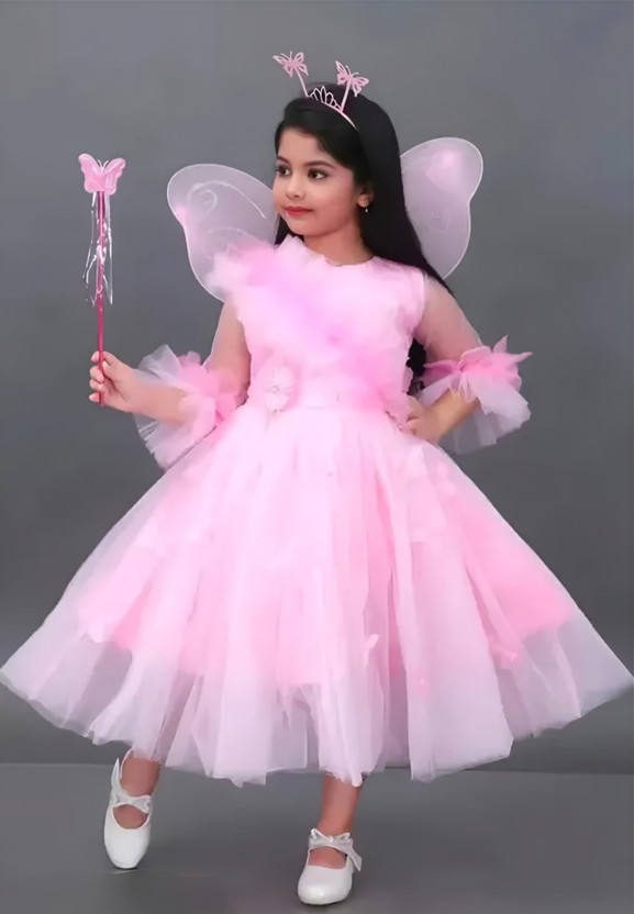 BT BT ONLINE SHOP Girls Maxi/Full Length Party Dress(Pink, 3/4 Sleeve) - Flipkart Deal