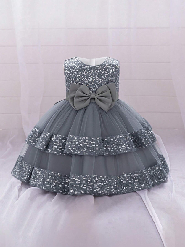 Miss & Chief Girls Midi/Knee Length Party Dress(Grey, Sleeveless)
