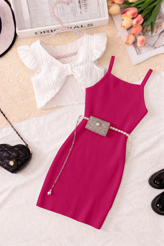 Aradhna Aradhna Tex Girls Midi/Knee Length Casual Dress(Pink, Sleeveless) - Flipkart Deal