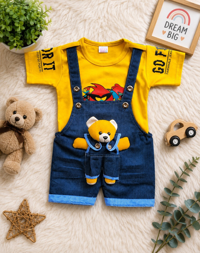 LIMITED EDITION PRIME Dungaree For Baby Boys & Baby Girls Casual Printed Cotton Blend(Multicolor, Pack of 1)