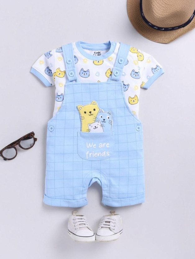 Pekham Fashion Dungaree For Baby Boys & Baby Girls Party Printed Cotton Blend(Light Blue, Pack of 1)
