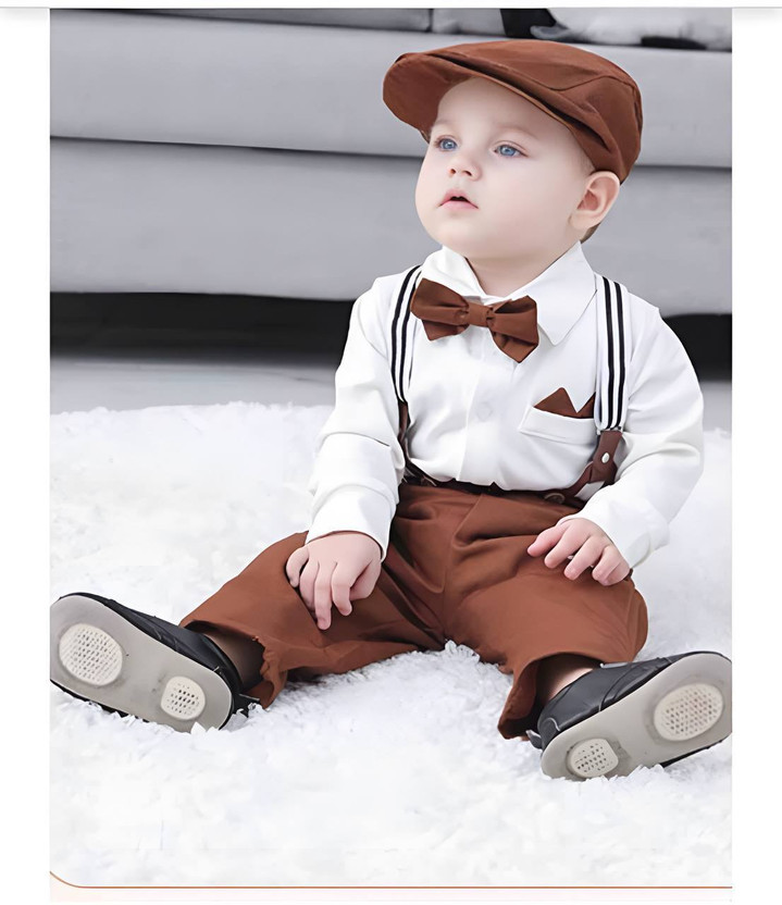 PINAMONI Dungaree For Baby Boys & Baby Girls Party Printed Polycotton(Brown, Pack of 1)