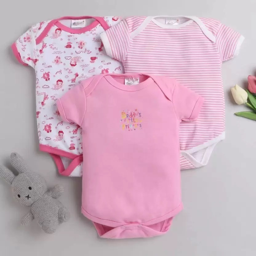 GME Romper For Baby Boys & Baby Girls Casual Printed, Striped Cotton Blend(Pink, Pack of 3)