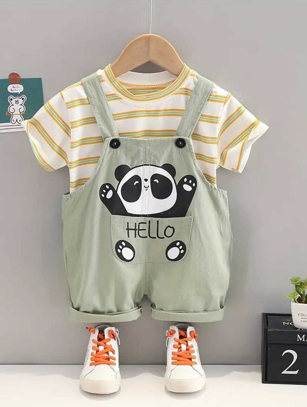 SHREE SHYAM TEXTILE Dungaree For Baby Boys & Baby Girls Casual Animal Print Hosiery(Grey, Pack of 1)