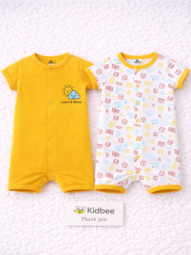KidBee Romper For Baby Boys & Baby Girls Casual Printed Pure Cotton(Multicolor, Pack of 2)