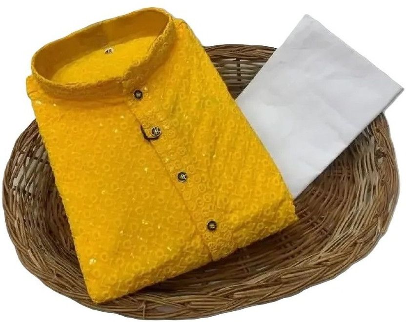 DIIGIFASHION Boys Festive & Party Kurta and Pyjama Set(Yellow Pack of 1)