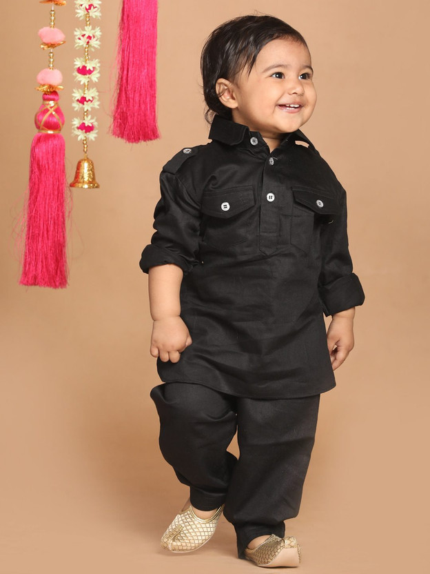 SUNCITY FASHION MART Baby Boys Casual Kurta and Pyjama Set(Black Pack of 1)