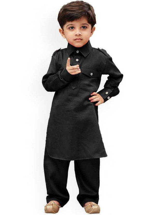 FTC FASHIONS Boys Festive & Party Pathani Suit Set(Black Pack of 1)