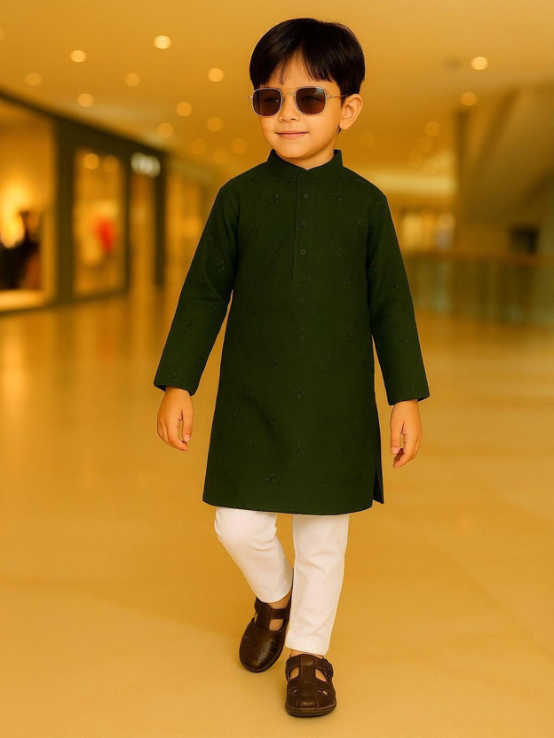 PN PN fashion Boys Festive & Party Kurta and Pyjama Set(Dark Green Pack of 1) - Flipkart Deal