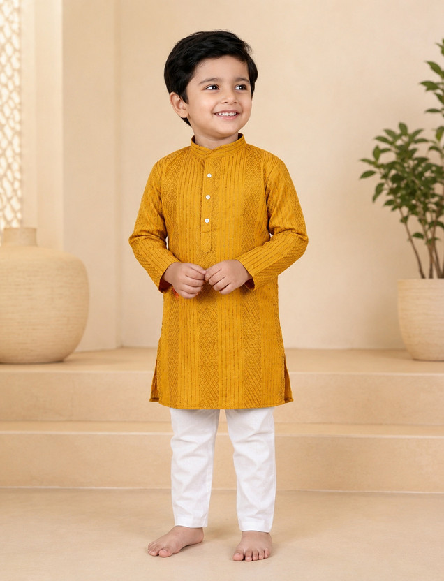 vastraveda vastraveda Boys Festive & Party, Formal, Wedding, Casual Kurta and Pyjama Set(Yellow Pack of 1) - Flipkart Deal