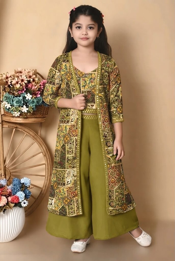 Riswa Riswa Girls Calf Length Festive/Wedding Dress(Green, 3/4 Sleeve) - Flipkart Deal