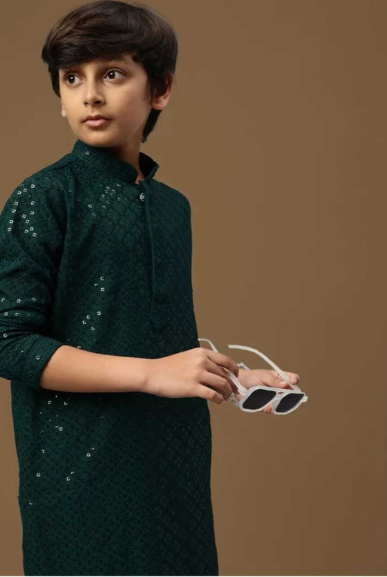 vadli fashion Boys Festive & Party Kurta and Pyjama Set(Green Pack of 1)