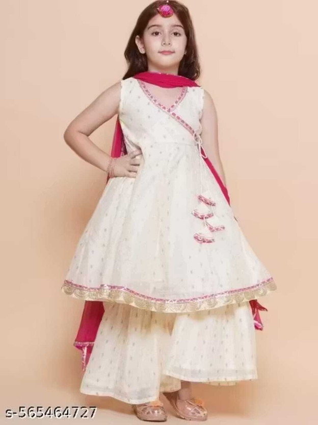 SalasarKurti Girls Festive & Party Kurta and Palazzo Set(Yellow Pack of 1)