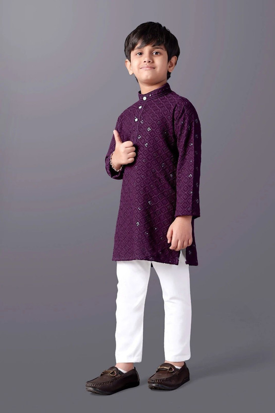 VALAKI Boys Festive & Party, Wedding Kurta and Pyjama Set(Purple Pack of 1)