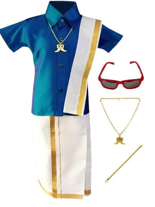 Kids Stylish Boys Festive & Party Shirt & Dhoti Set(Dark Blue Pack of 1)