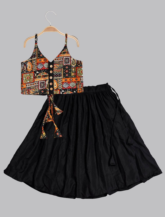 VidiRna VidiRna Indi Girls Lehenga Choli Ethnic Wear, Fusion Wear, Party Wear Self Design Lehenga & Crop Top(Black, Pack of 1) - Flipkart Deal