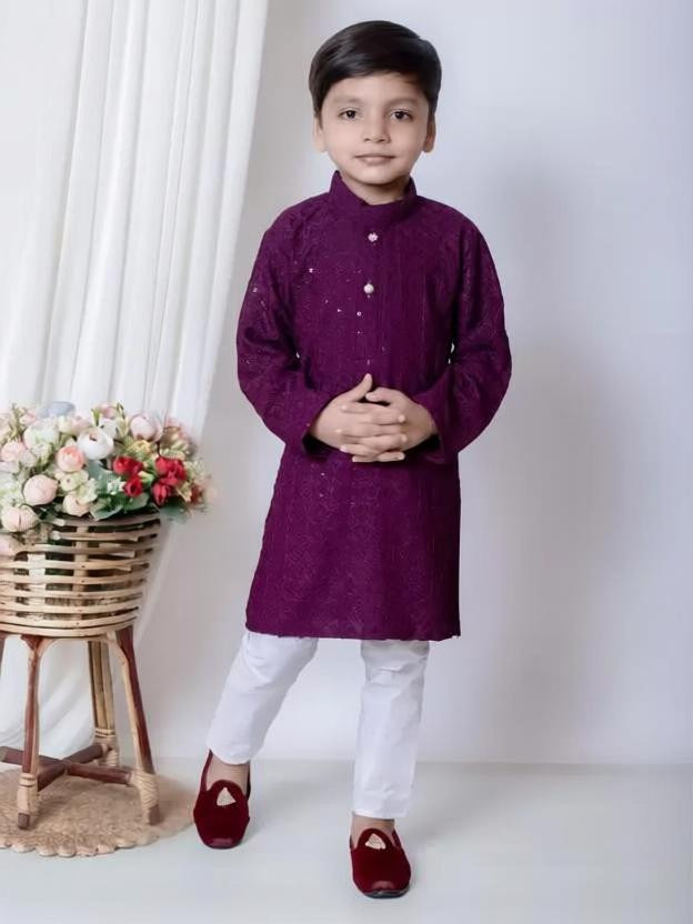 Kidsearth Baby Boys Festive & Party Kurta and Pyjama Set(Purple Pack of 1)