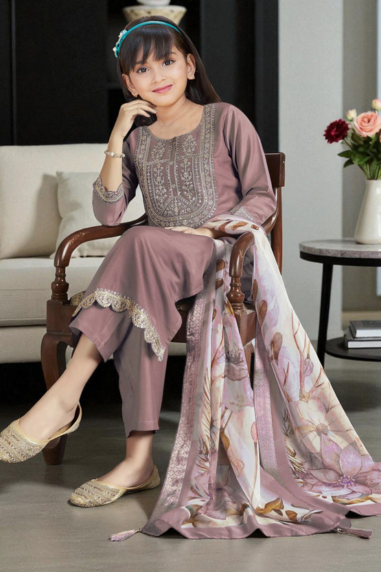 Spangel Fashion Girls Festive & Party Kurta and Trouser Set(Multicolor Pack of 1)
