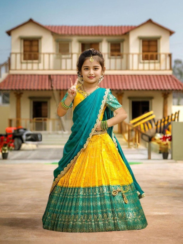 Sashay Sashay Boutique Girls Lehenga Choli Ethnic Wear Solid Lehenga Choli(Yellow, Pack of 1) - Flipkart Deal