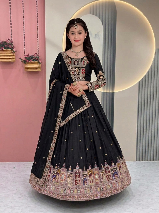 SILKSPIRE SILKSPIRE Girls Lehenga Choli Party Wear Embroidered Lehenga, Choli and Dupatta Set(Black, Pack of 1) - Flipkart Deal