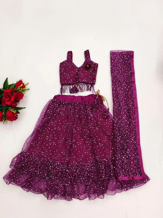 Atierking Atierking Indi Girls Lehenga Choli Fusion Wear Printed Lehenga, Choli and Dupatta Set(Purple, Pack of 1) - Flipkart Deal