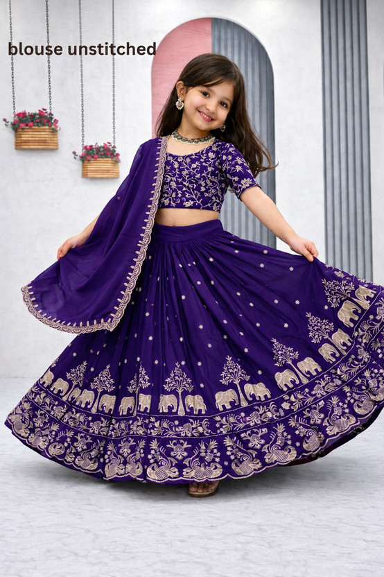 KKCRETION KKCRETION Indi Girls Lehenga Choli Ethnic Wear Embroidered Lehenga, Choli and Dupatta Set(Blue, Pack of 1) - Flipkart Deal