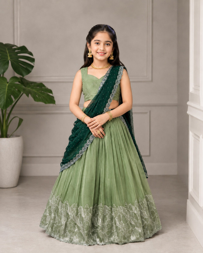 HEM HEM SELLES Indi Baby Girls Lehenga Choli Party Wear, Ethnic Wear Embroidered Lehenga, Choli and Dupatta Set(Green, Pack of 1) - Flipkart Deal