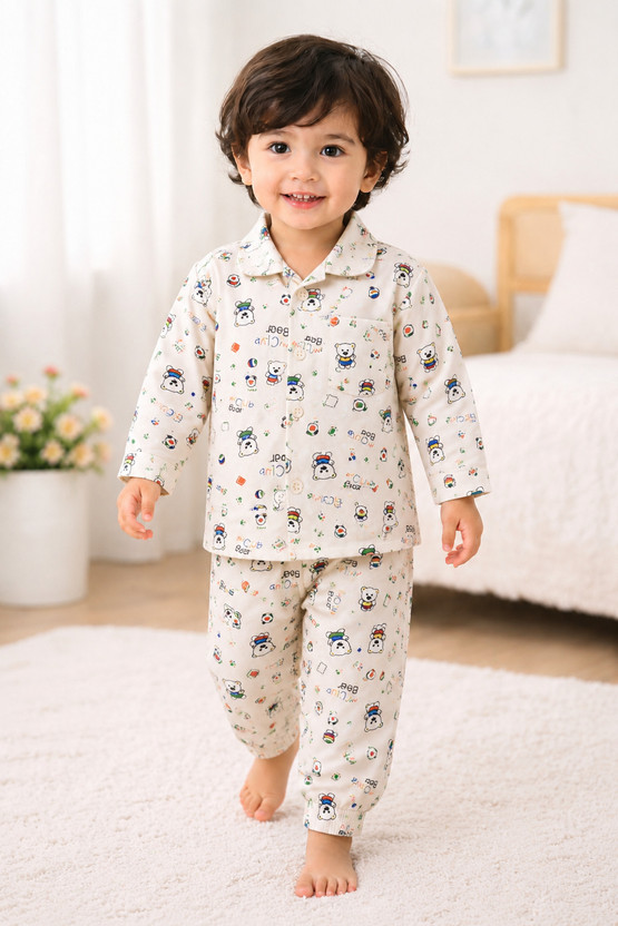 Kifayati Daam Kids Nightwear Baby Boys & Baby Girls Printed Cotton Blend(Beige Pack of 1)