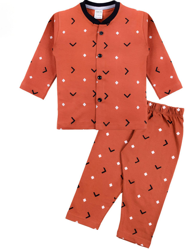 3BROS Kids Nightwear Baby Boys Printed Cotton(Brown Pack of 1)