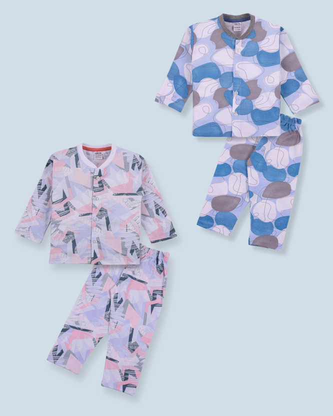 3BROS Kids Nightwear Baby Boys & Baby Girls Printed Cotton(Multicolor Pack of 2)